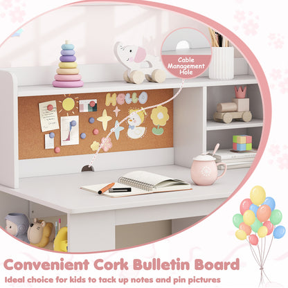 Kids Desk and Chair Set with Hutch and 3-Layer Side Shelf, White Kids Table & Chair Sets at Gallery Canada