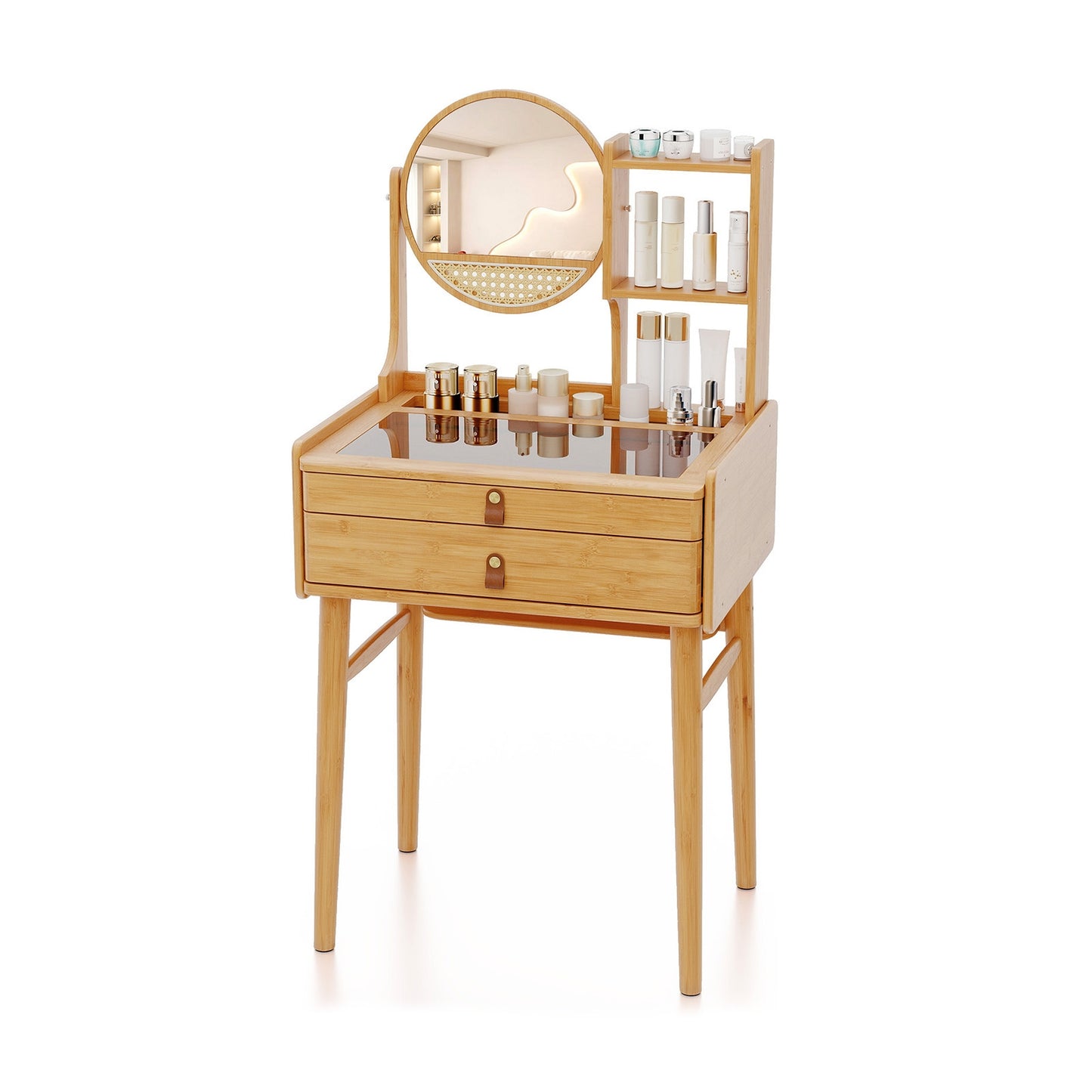 Small Vanity Desk 23.5 Inch Compact Makeup Table with Mirror, Natural Makeup Vanities Natural at Gallery Canada