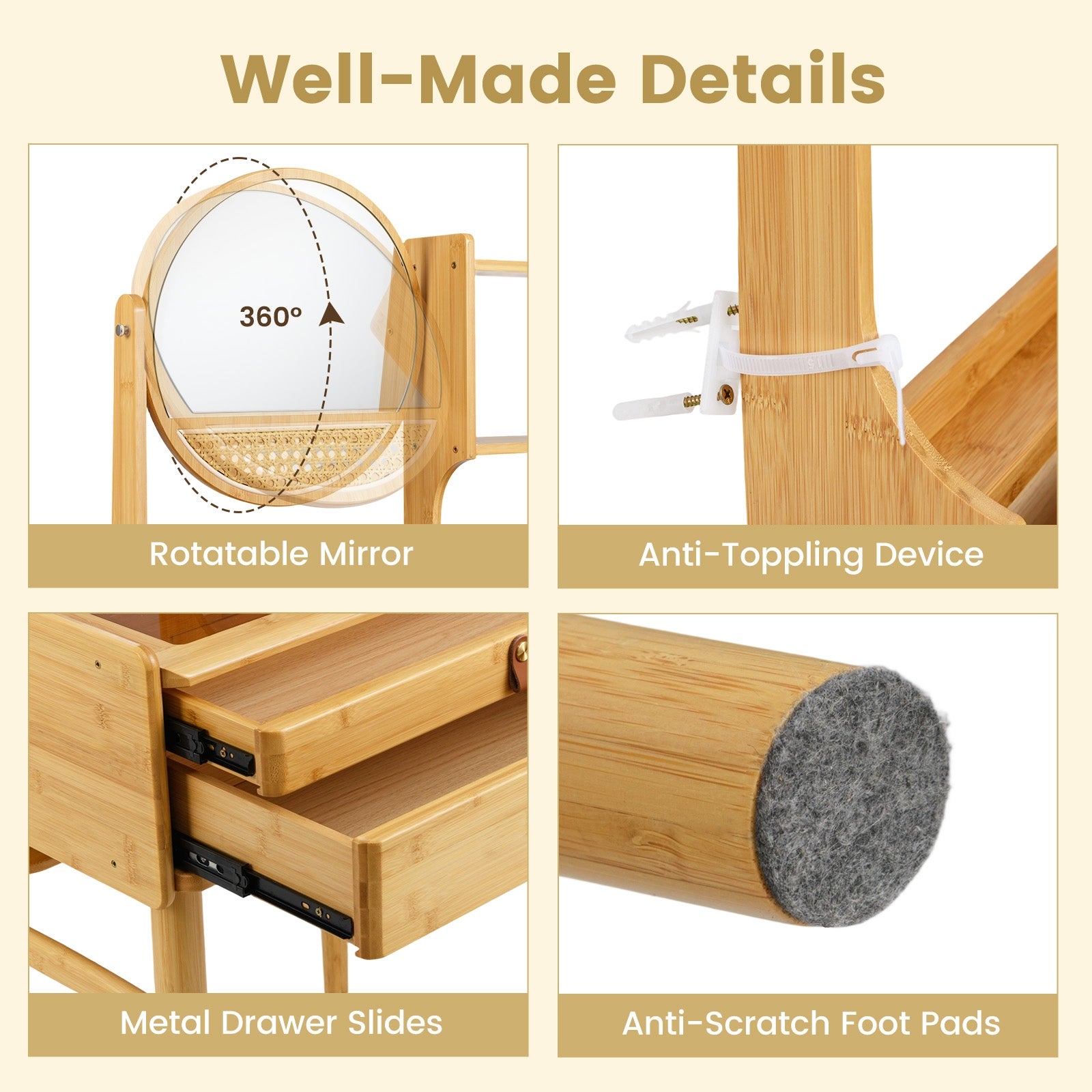 Small Vanity Desk 23.5 Inch Compact Makeup Table with Mirror, Natural Makeup Vanities at Gallery Canada