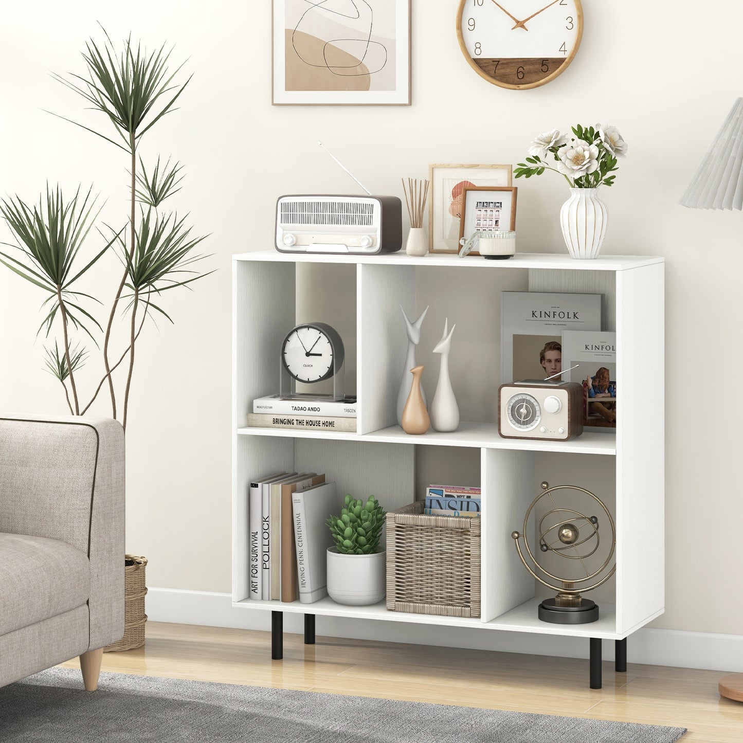 Open Shelf Bookcase, 4 Compartments, White Bookcases at Gallery Canada