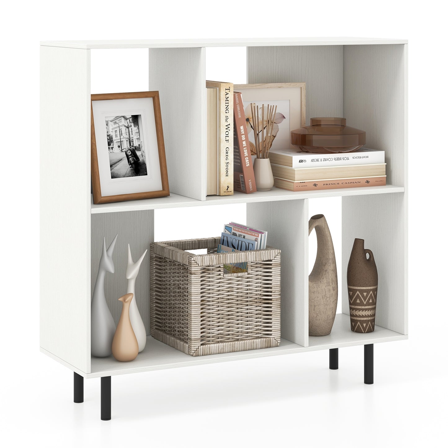 Open Shelf Bookcase, 4 Compartments, White Bookcases at Gallery Canada