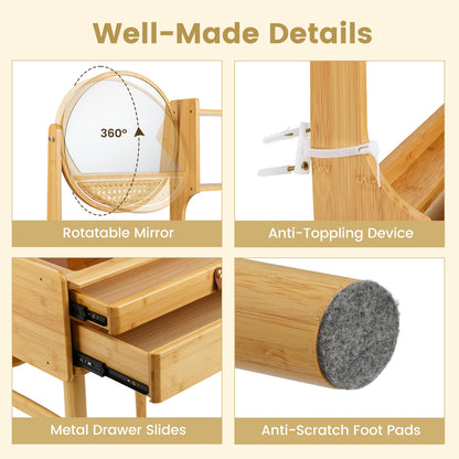 Small Vanity Desk and Stool Set with Mirror and 2 Drawers, Natural Makeup Vanities at Gallery Canada