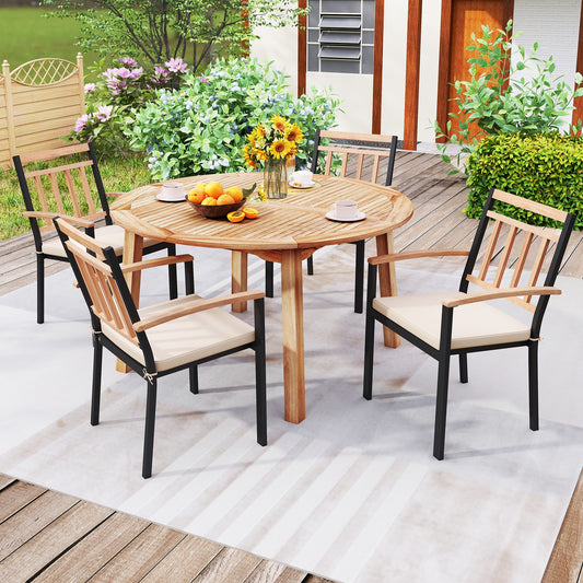 53 Inch Outdoor Acacia Wood Dining Table for 4-6 People, Natural Patio Dining Tables Natural at Gallery Canada