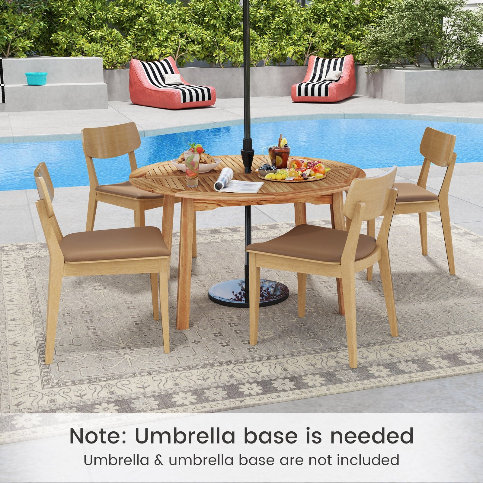 53 Inch Outdoor Acacia Wood Dining Table for 4-6 People, Natural Patio Dining Tables at Gallery Canada