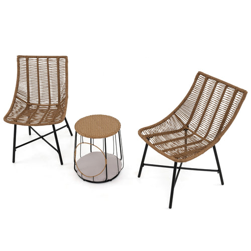 3 Piece Outdoor Furniture Set With Pet House, Brown