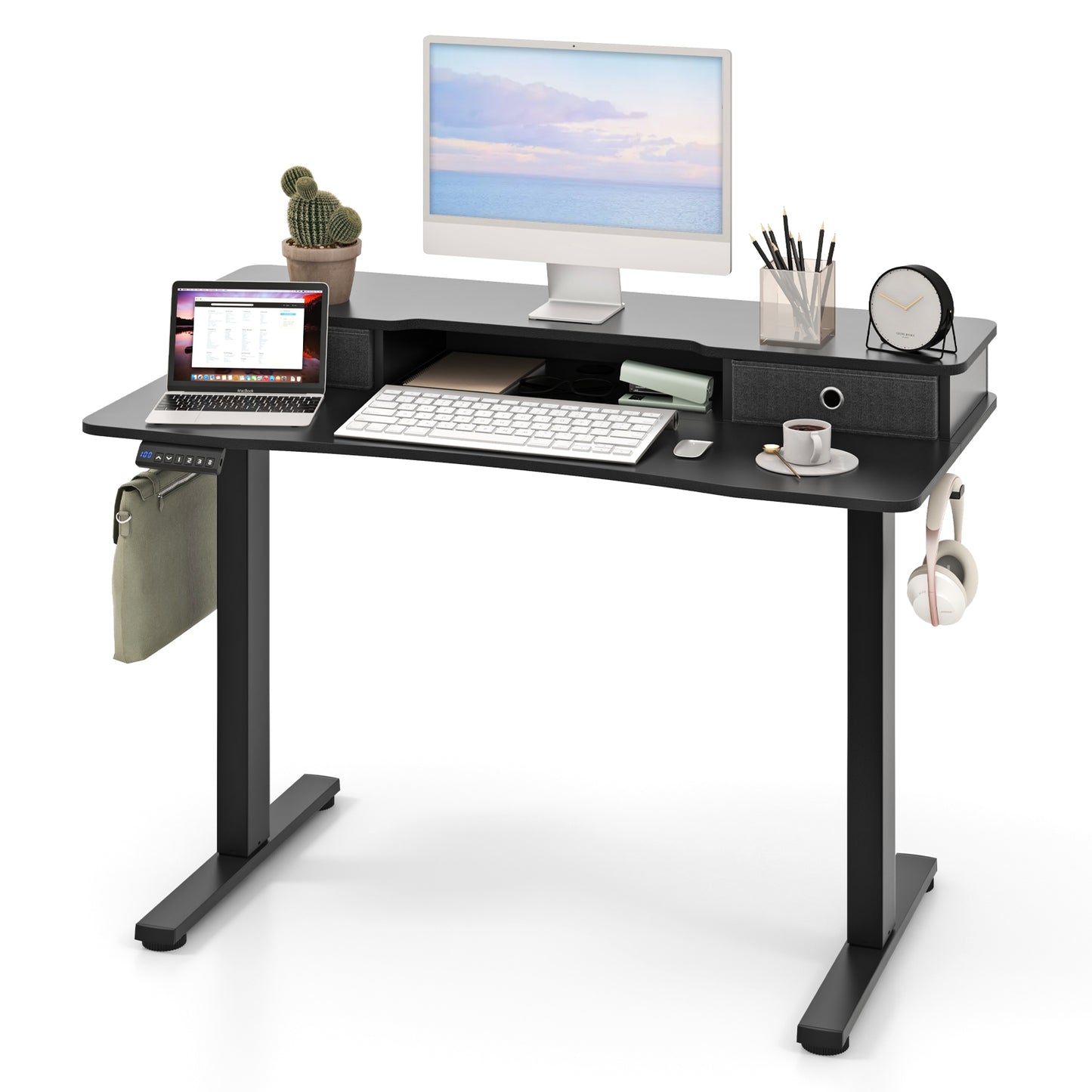 48 Inch x 24 Inch Height Adjustable Electric Standing Desk, 2 Drawers, Black Standing Desks at Gallery Canada