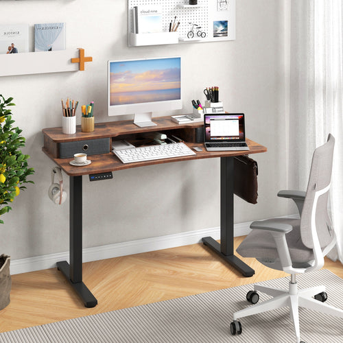 48 Inch x 24 Inch Height Adjustable Electric Standing Desk with 2 Drawers, Rustic Brown