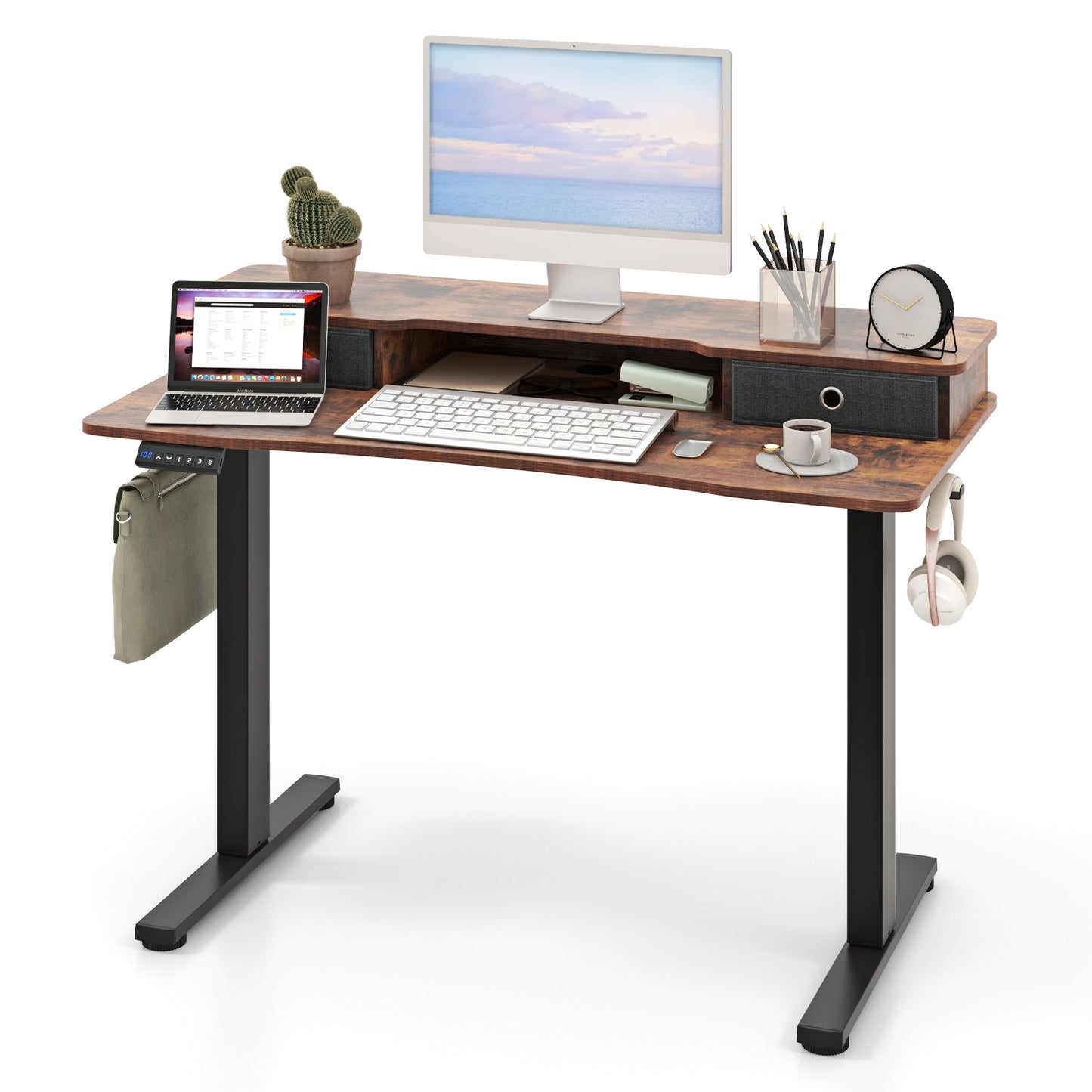 48 Inch x 24 Inch Height Adjustable Electric Standing Desk, Rustic Brown Standing Desks Rustic Brown at Gallery Canada