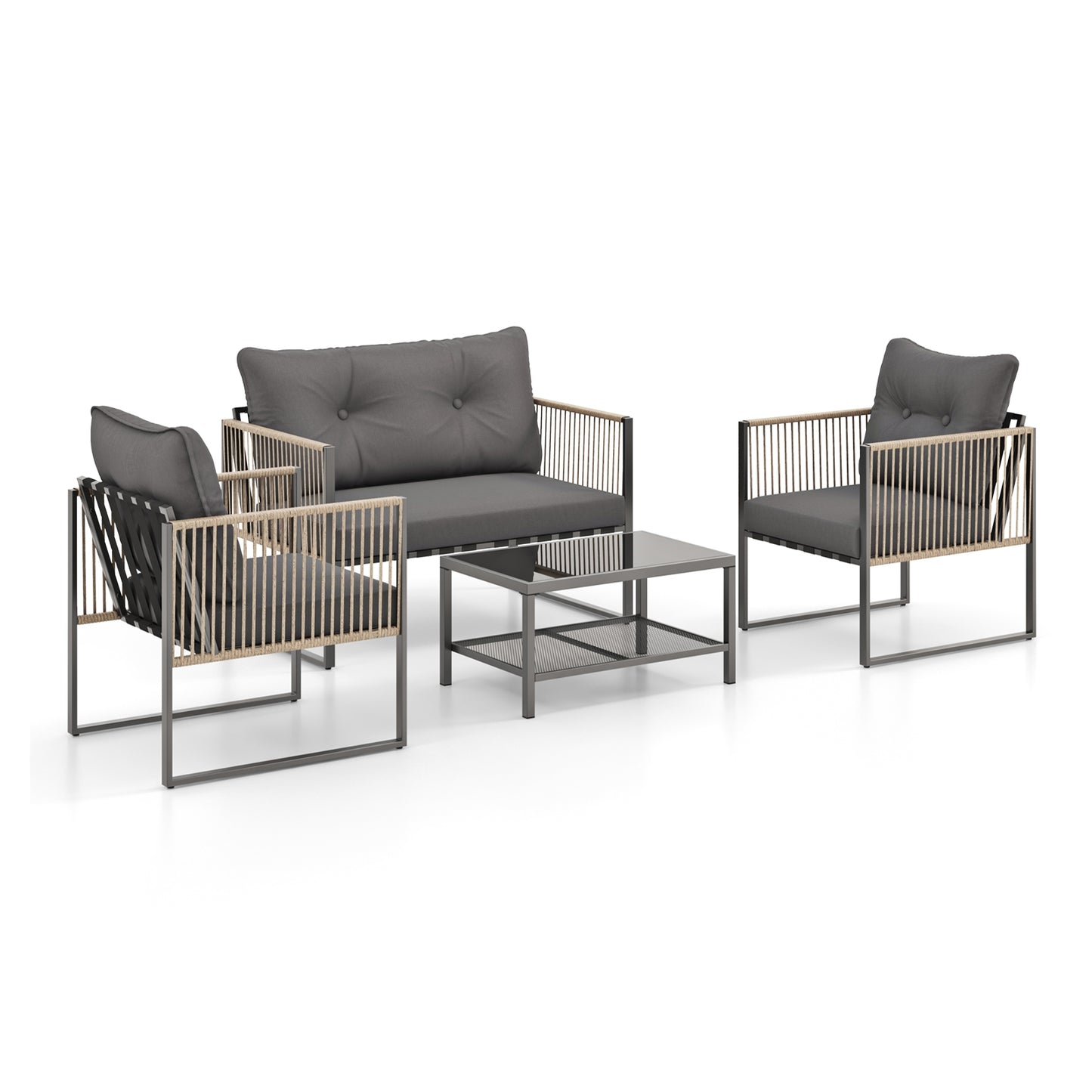 4-Piece Outdoor PE Rattan Conversation Sofa Set, Grey Patio Conversation Sets Gray at Gallery Canada