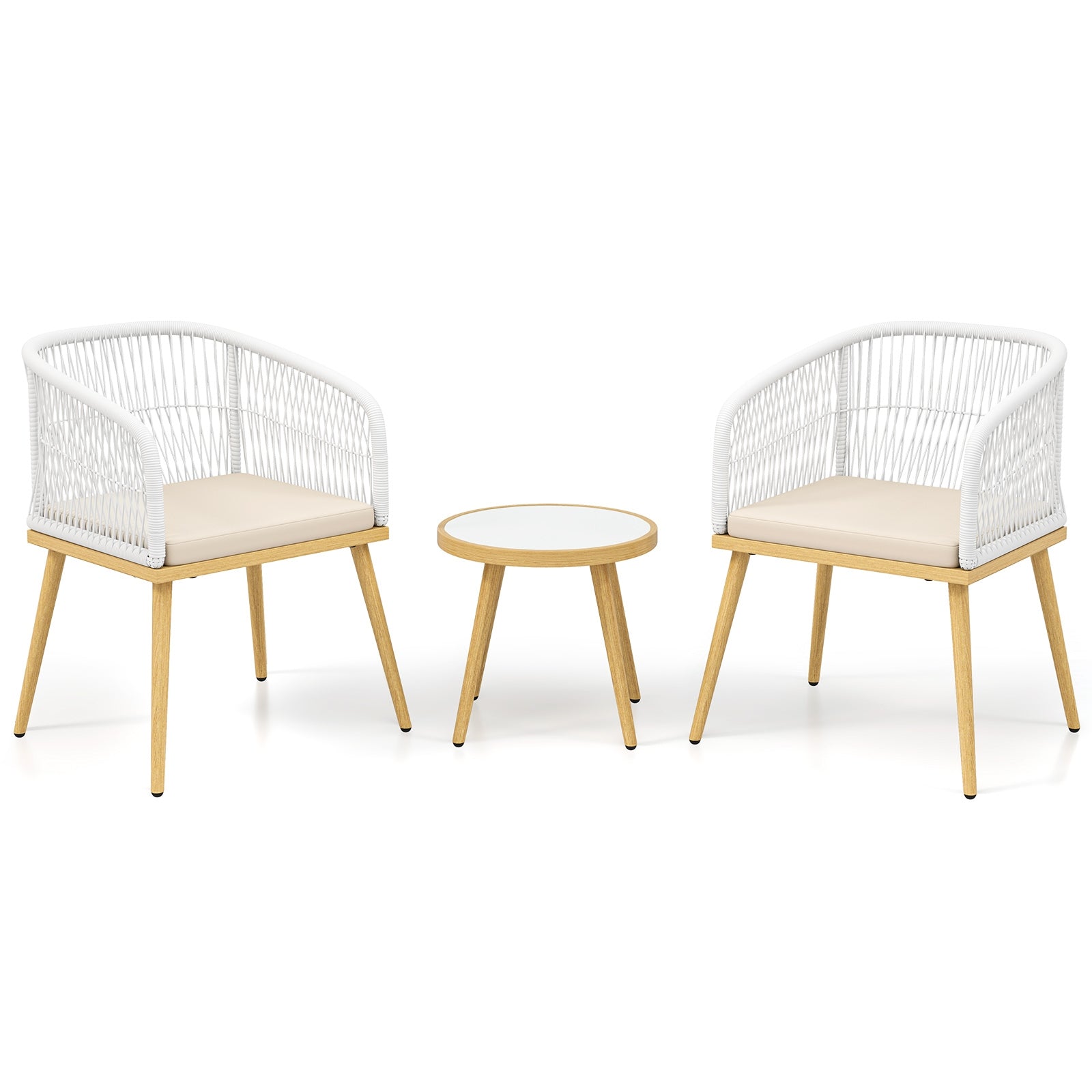 3 Pieces Outdoor Bistro PE Wicker Conversation Furniture Set, White Patio Conversation Sets at Gallery Canada