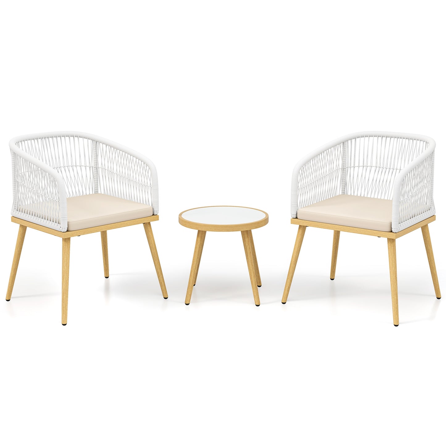 3 Pieces Outdoor Bistro PE Wicker Conversation Furniture Set, White Patio Conversation Sets at Gallery Canada