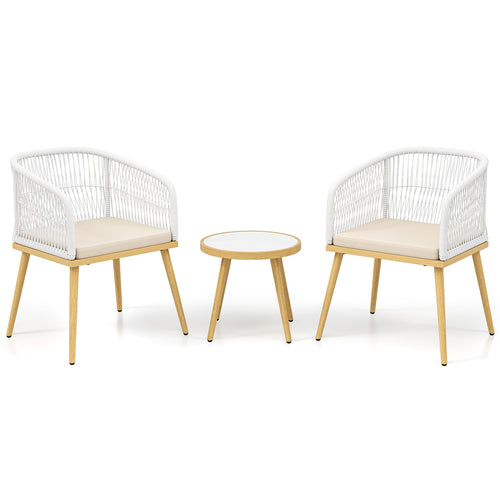 3 Pieces Outdoor Bistro PE Wicker Conversation Furniture Set, White