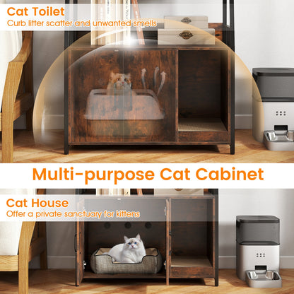 Cat Litter Box Enclosure with Storage Shelves and Scratching Pad, Rustic Brown Cat Houses at Gallery Canada