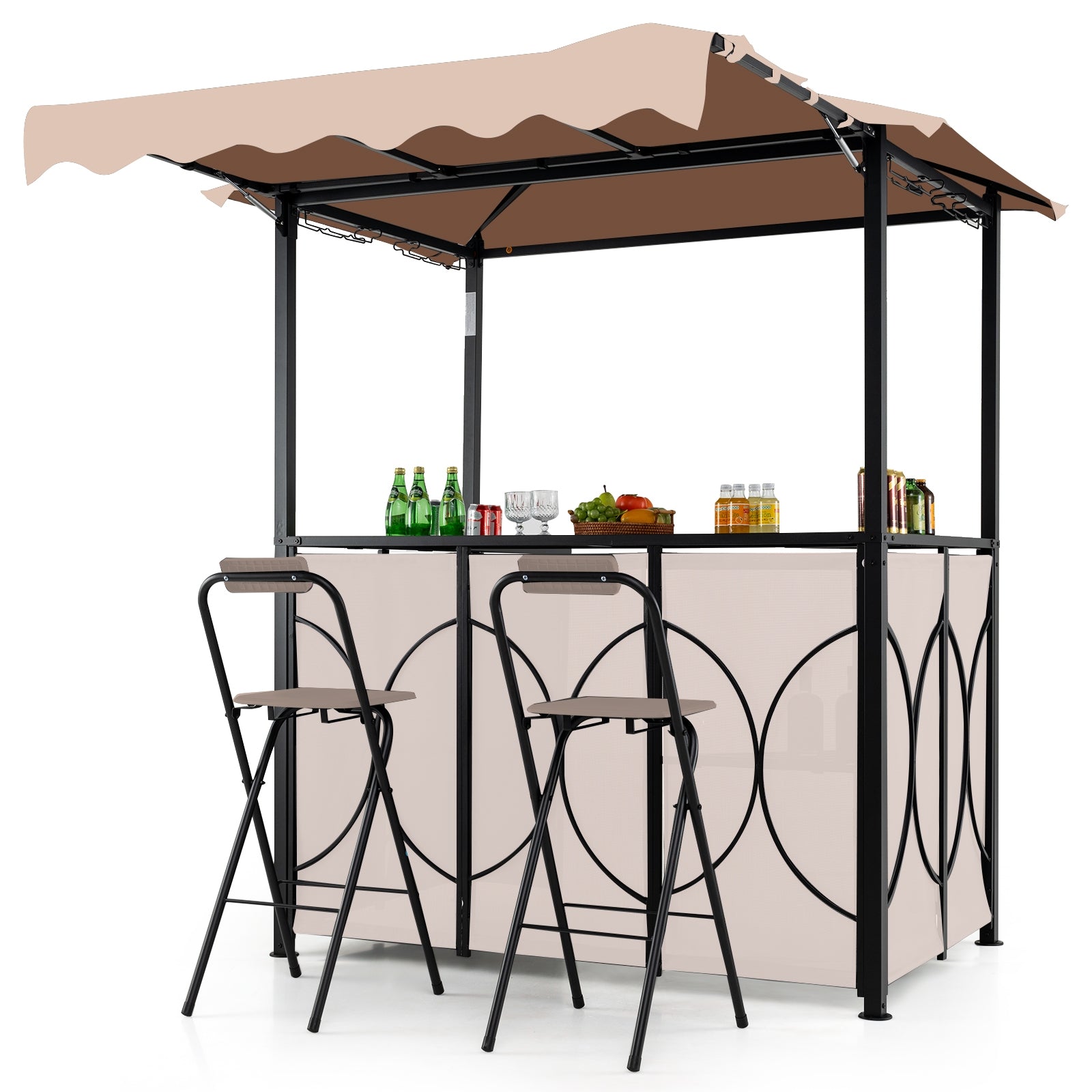 Grill Gazebo with Awning 3-Piece Outdoor BBQ Canopy Double-Tier Soft Top Barbecue Shelter, Coffee Canopies at Gallery Canada