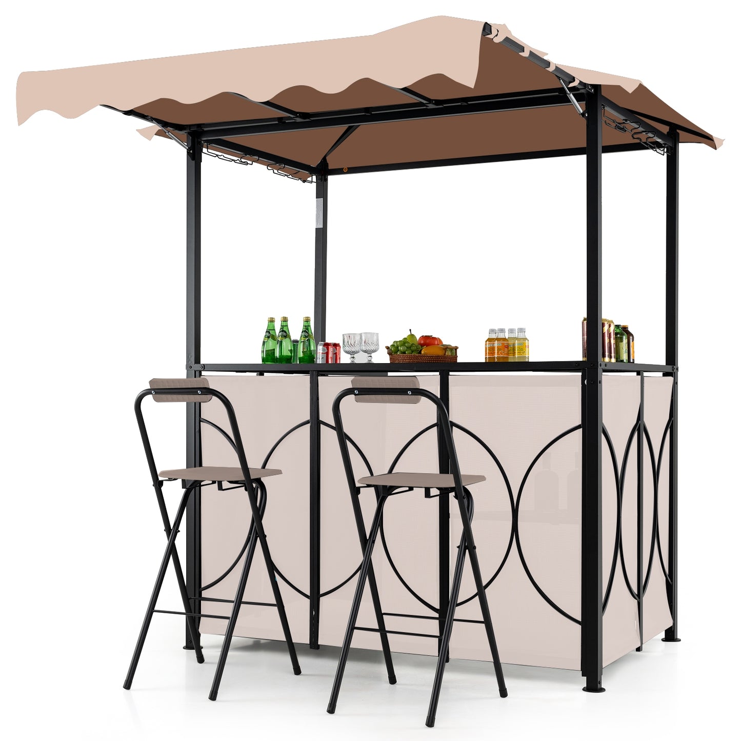 Grill Gazebo with Awning 3-Piece Outdoor BBQ Canopy Double-Tier Soft Top Barbecue Shelter, Coffee Canopies at Gallery Canada