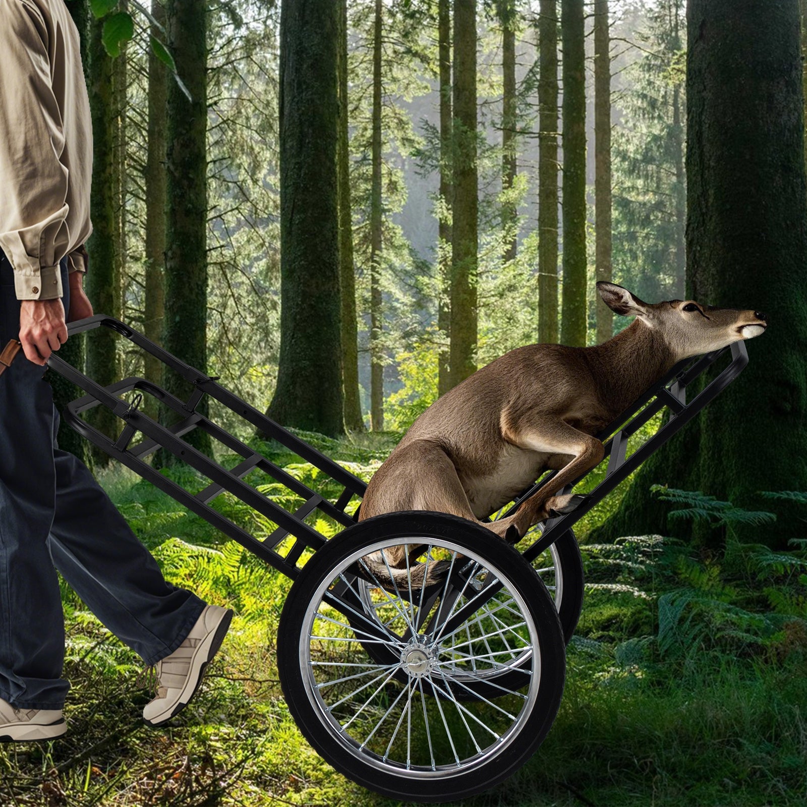 Double-Layer Deer Cart with 20 Inch Rubber Wheels, Black Camping at Gallery Canada