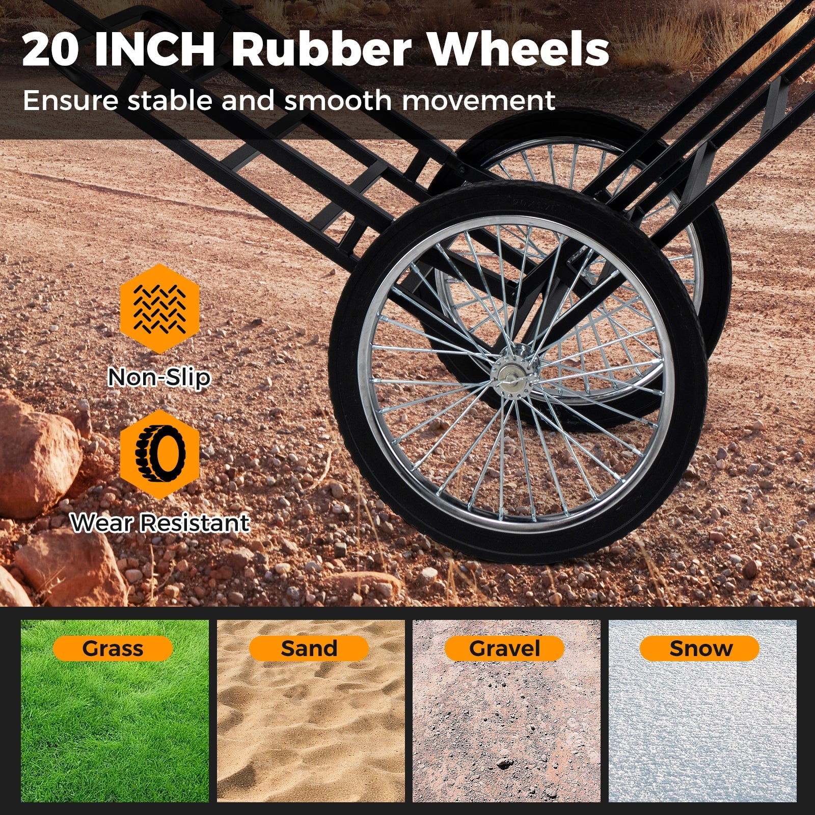 Double-Layer Deer Cart with 20 Inch Rubber Wheels, Black Camping at Gallery Canada