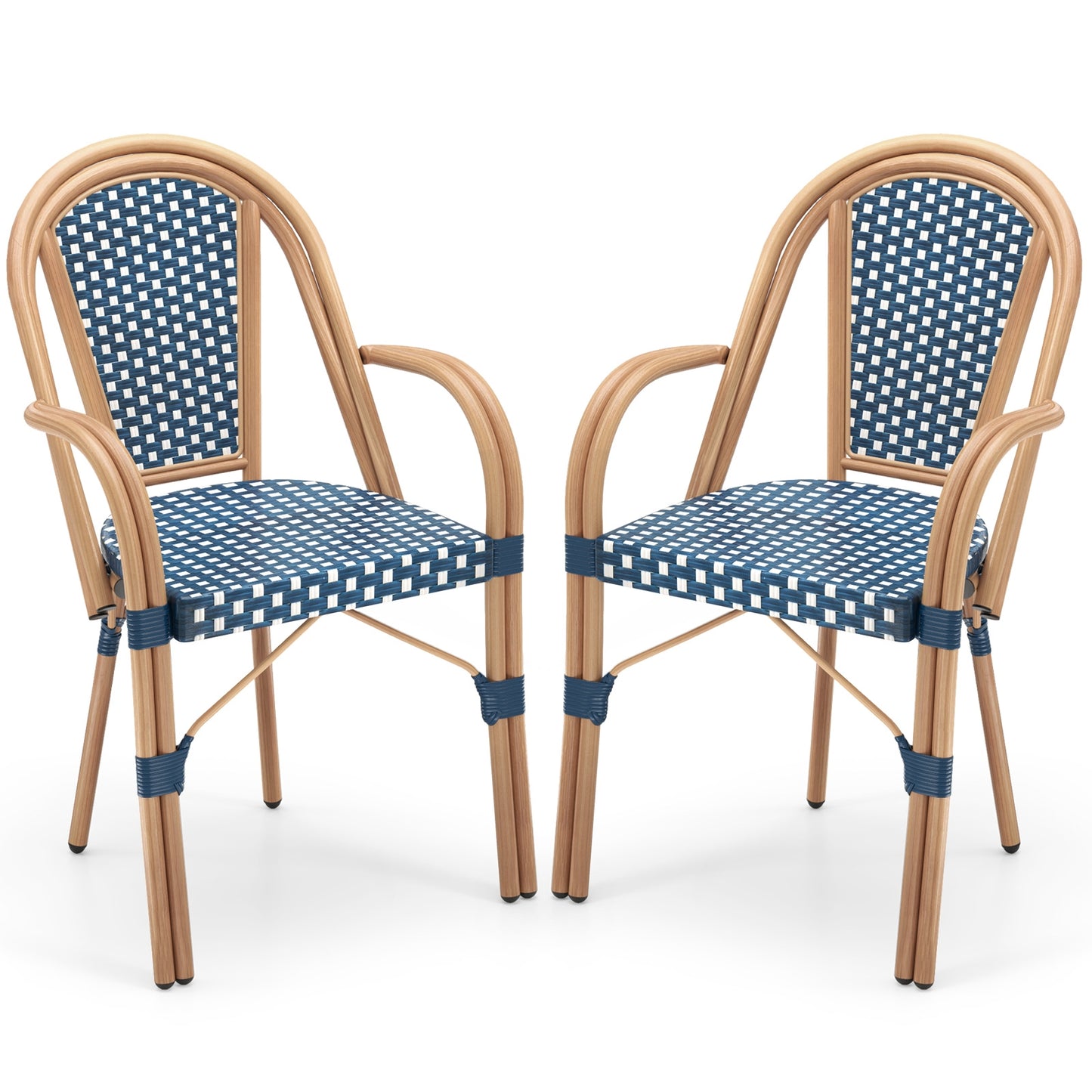 Hand-Woven PE Wicker Outdoor French Bistro Chairs Set of 2, Blue Patio Dining Chairs at Gallery Canada