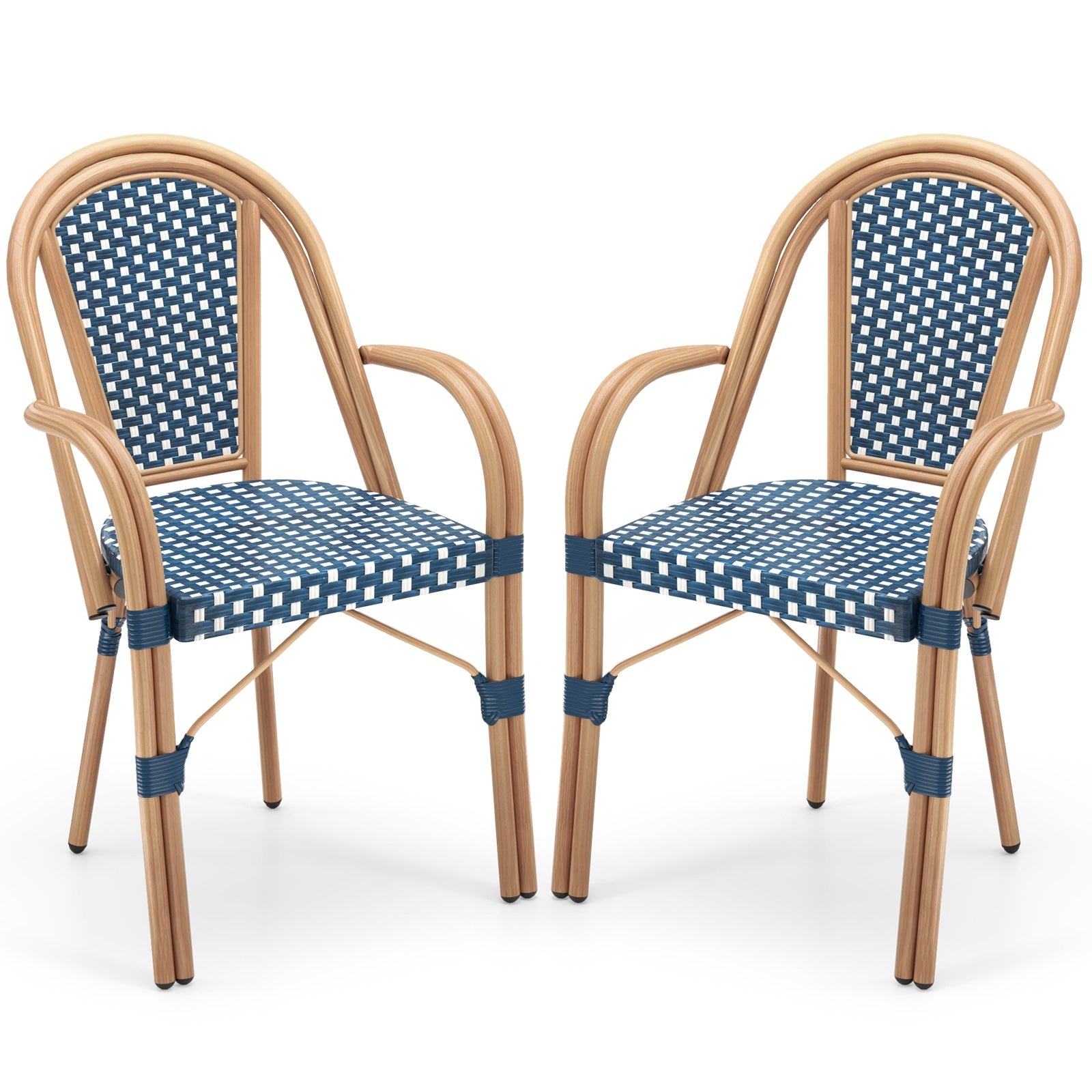 Hand-Woven PE Wicker Outdoor French Bistro Chairs Set of 2, Blue Patio Dining Chairs at Gallery Canada