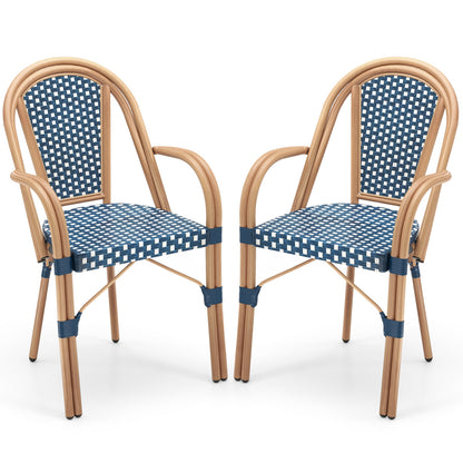 Hand-Woven PE Wicker Outdoor French Bistro Chairs Set of 2, Blue Patio Dining Chairs at Gallery Canada