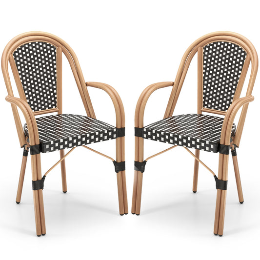 Hand-Woven PE Wicker Outdoor Bistro Chairs, Set of 2, Black Patio Dining Chairs Black at Gallery Canada