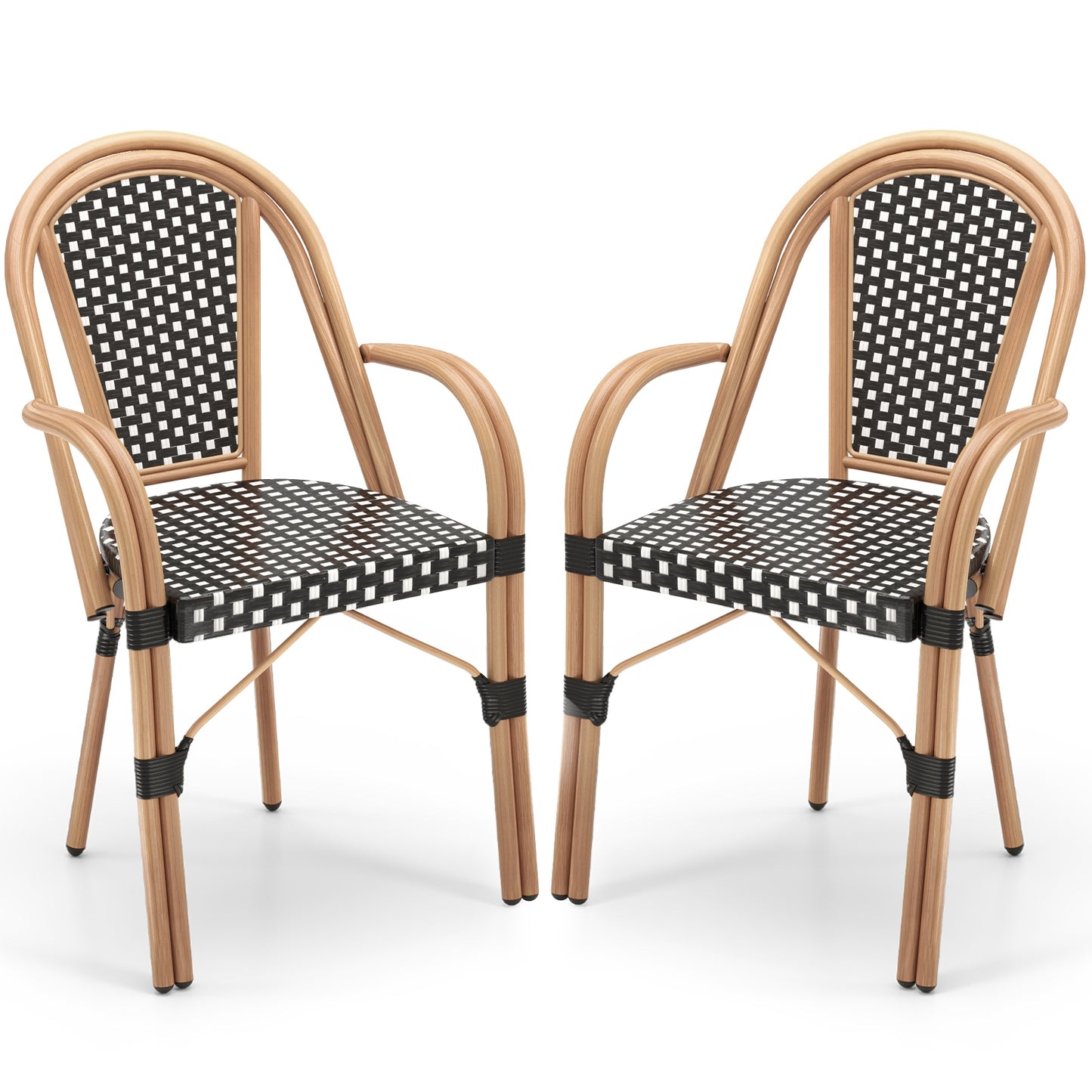 Hand-Woven PE Wicker Outdoor French Bistro Chairs Set of 2, Black Patio Dining Chairs Black at Gallery Canada