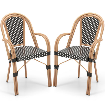 Hand-Woven PE Wicker Outdoor Bistro Chairs, Set of 2, Black Patio Dining Chairs Black at Gallery Canada