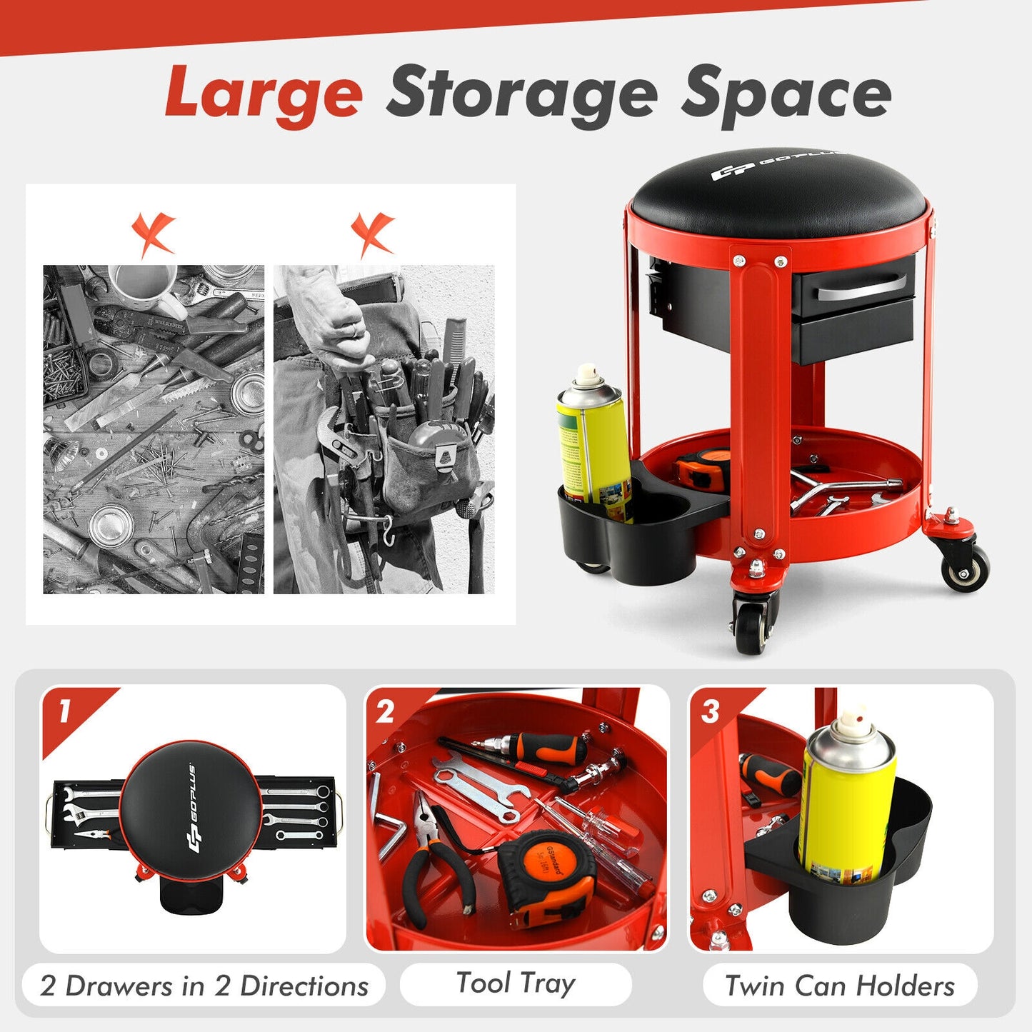 Rolling Mechanic Stool with Removable Padded Seat and Drawers Garages at Gallery Canada