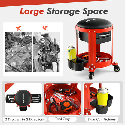 Rolling Mechanic Stool with Removable Padded Seat and Drawers Garages at Gallery Canada