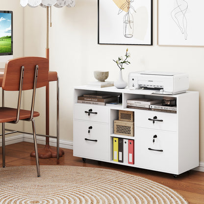 File Cabinet with Lock Mobile Lateral Filing Storage Organizer Modern Rolling Printer Stand, White File Cabinets at Gallery Canada