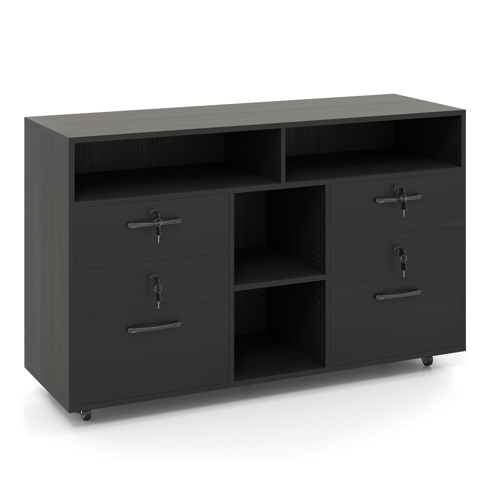 File Cabinet with Lock Mobile Lateral Filing Storage Organizer Modern Rolling Printer Stand, Black File Cabinets Black at Gallery Canada