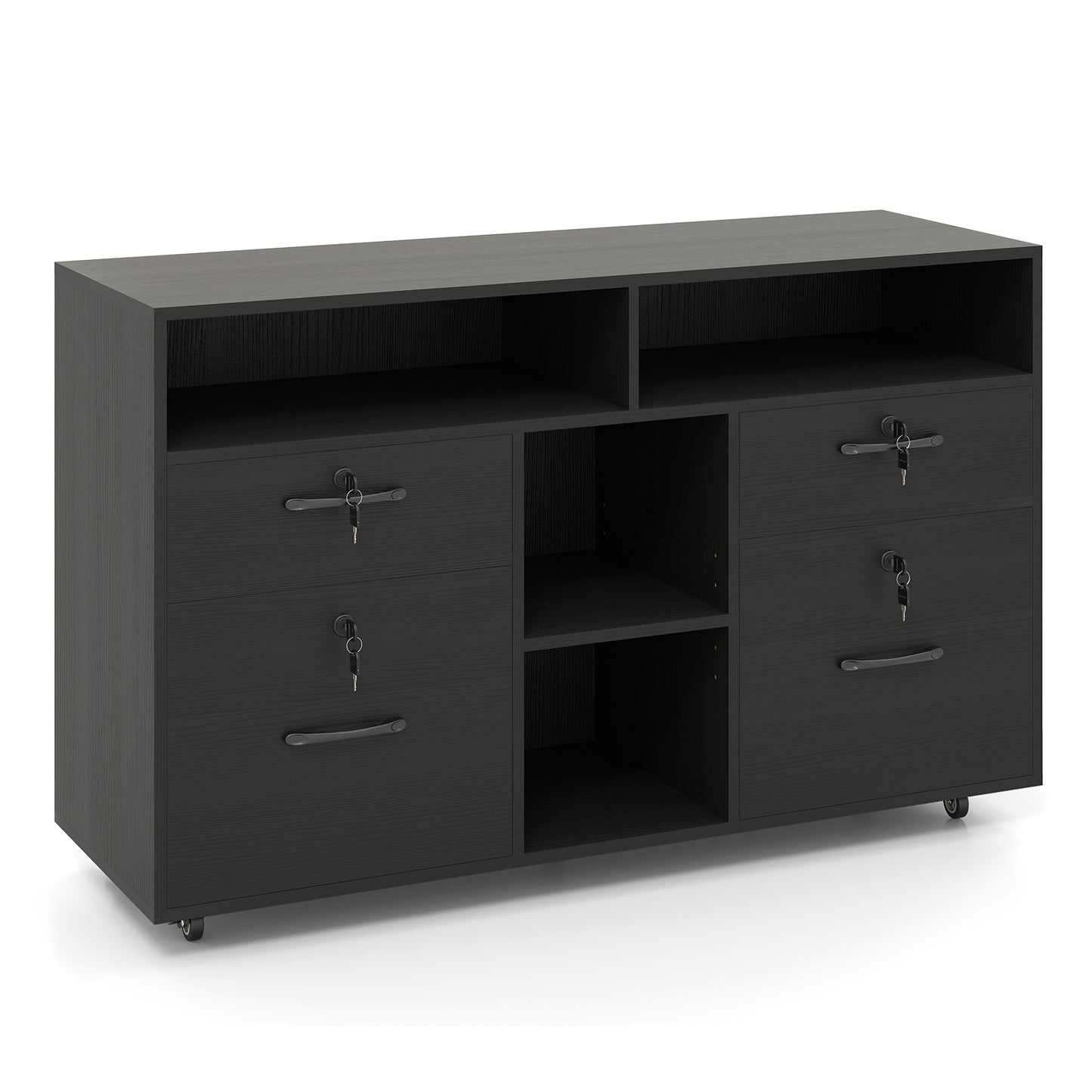 File Cabinet with Lock Mobile Lateral Filing Storage Organizer Modern Rolling Printer Stand, Black File Cabinets Black at Gallery Canada