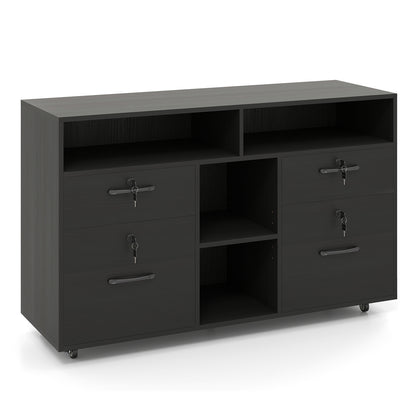 Mobile Lateral File Cabinet With Lock, Rolling Printer Stand, Black File Cabinets Black at Gallery Canada