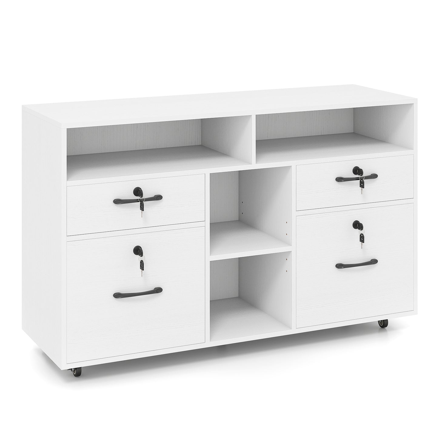 File Cabinet with Lock Mobile Lateral Filing Storage Organizer Modern Rolling Printer Stand, White File Cabinets White at Gallery Canada