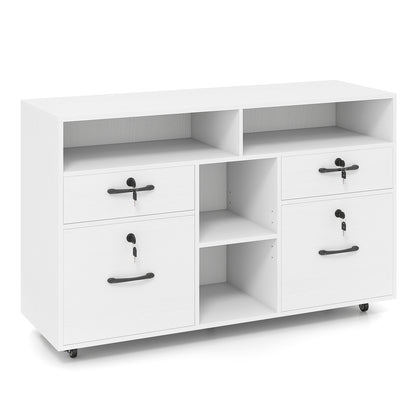 File Cabinet with Lock Mobile Lateral Filing Storage Organizer Modern Rolling Printer Stand, White File Cabinets at Gallery Canada