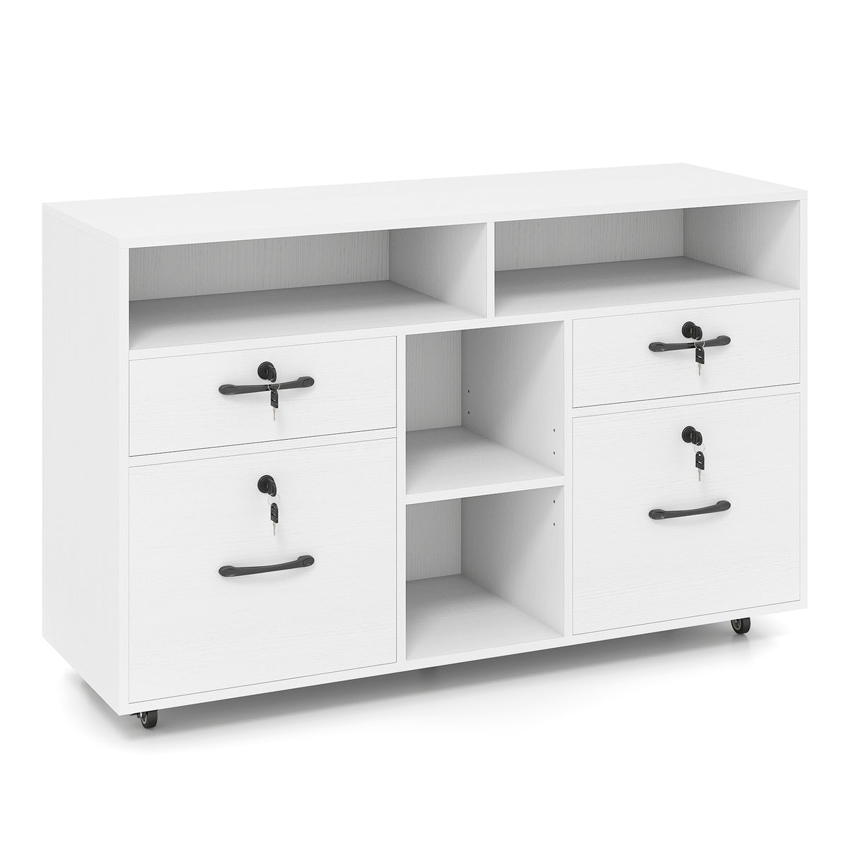 Mobile Lateral File Cabinet With Lock, Rolling Printer Stand, White File Cabinets at Gallery Canada