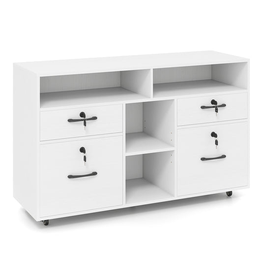 Armoire latérale mobile avec serrure, support d'imprimante roulant, blanc