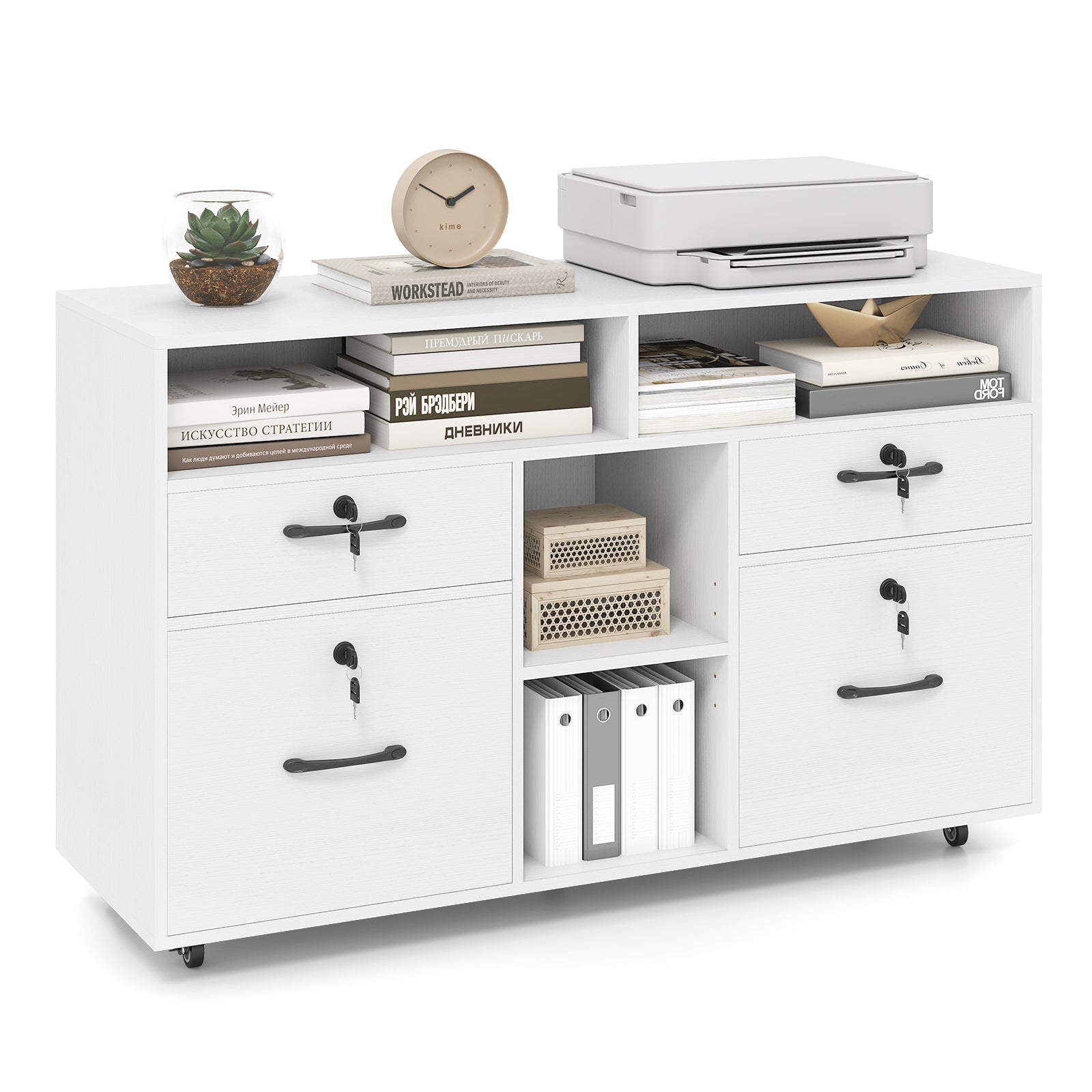 File Cabinet with Lock Mobile Lateral Filing Storage Organizer Modern Rolling Printer Stand, White File Cabinets at Gallery Canada