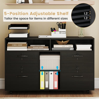 File Cabinet with Lock Mobile Lateral Filing Storage Organizer Modern Rolling Printer Stand, Black File Cabinets at Gallery Canada