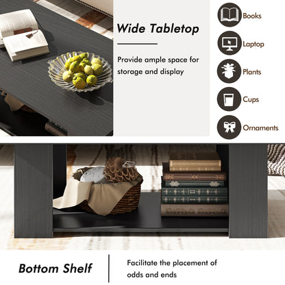 Large 36/41 Inch 2-tier Wooden Modern Coffee Table with Storage Shelf, Black Coffee Tables at Gallery Canada
