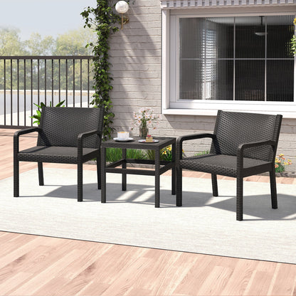 3 Piece Patio Furniture Set with 2 Modern Rattan Armchair and 25 Inch Squire Side Table, Black Patio Conversation Sets at Gallery Canada