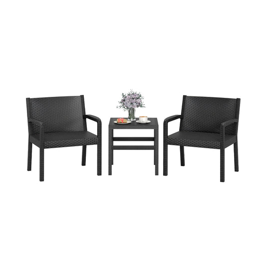 3 Piece Patio Furniture Set with 2 Modern Rattan Armchair and 25 Inch Squire Side Table, Black Patio Conversation Sets Black at Gallery Canada