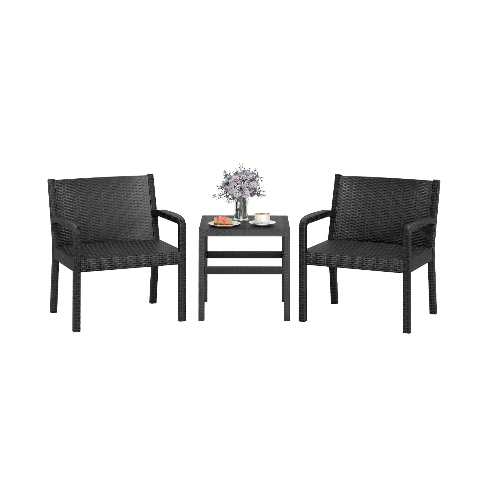 3 Piece Patio Furniture Set with 2 Modern Rattan Armchair and 25 Inch Squire Side Table, Black Patio Conversation Sets at Gallery Canada