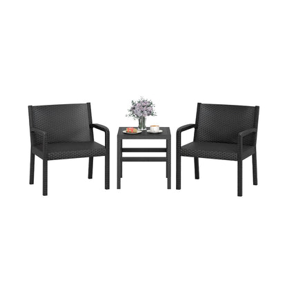 3 Piece Patio Furniture Set with 2 Modern Rattan Armchair and 25 Inch Squire Side Table, Black Patio Conversation Sets at Gallery Canada