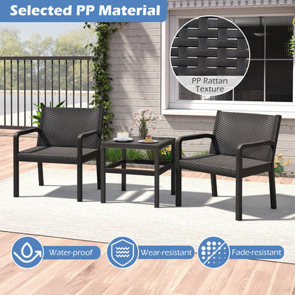 3 Piece Patio Furniture Set with 2 Modern Rattan Armchair and 25 Inch Squire Side Table, Black Patio Conversation Sets at Gallery Canada