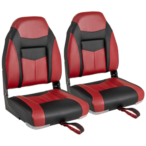 2 Pieces High Back Folding Boat Seat Set with Sponge Cushion, Red