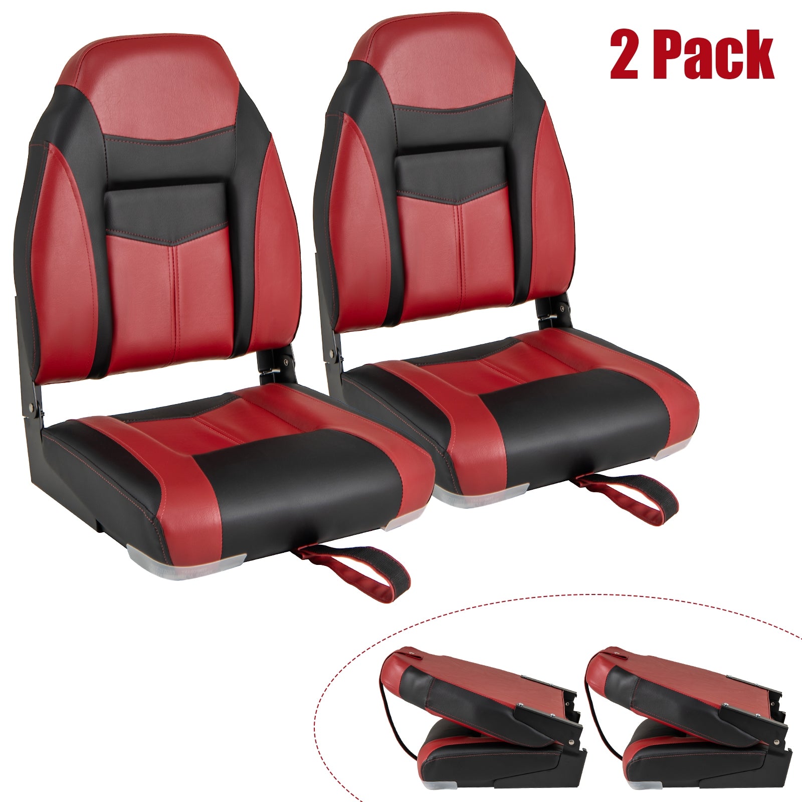 2 Pieces High Back Folding Boat Seat Set with Sponge Cushion, Red Water Sports at Gallery Canada