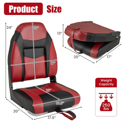 2 Pieces High Back Folding Boat Seat Set with Sponge Cushion, Red Water Sports at Gallery Canada
