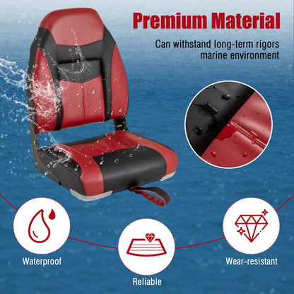 2 Pieces High Back Folding Boat Seat Set with Sponge Cushion, Red Water Sports at Gallery Canada