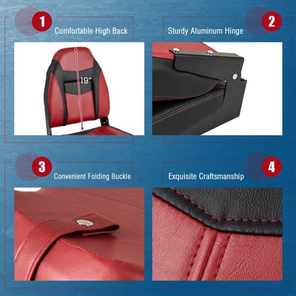 2 Pieces High Back Folding Boat Seat Set with Sponge Cushion, Red Water Sports at Gallery Canada